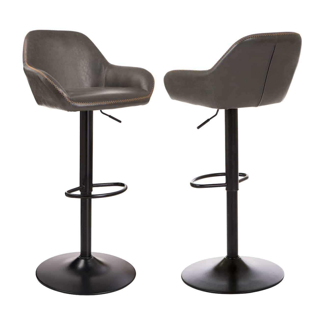 Glitzhome® Mid-Century Leatherette Gaslift Adjustable Swivel Bar Stool Set